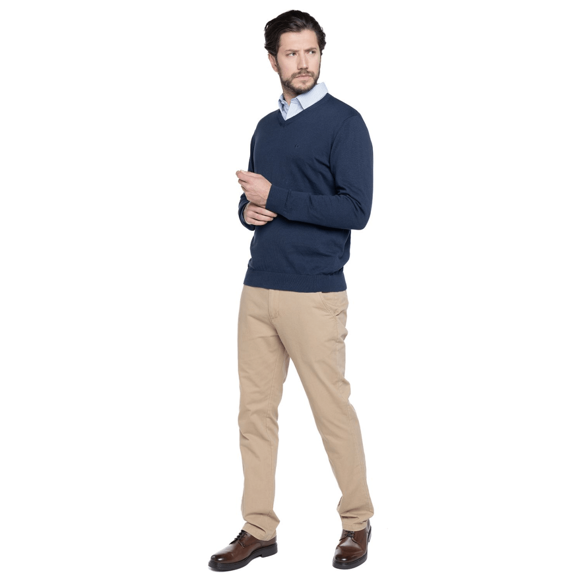 SWEATER CUELLO EN V ALGODÓN AZUL MARINO LI000N0794