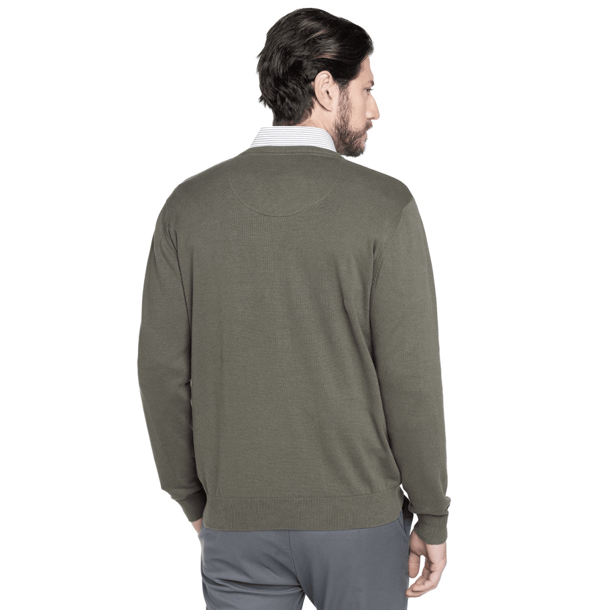 SWEATER CUELLO EN V ALGODÓN VERDE OLIVO LI000N0952