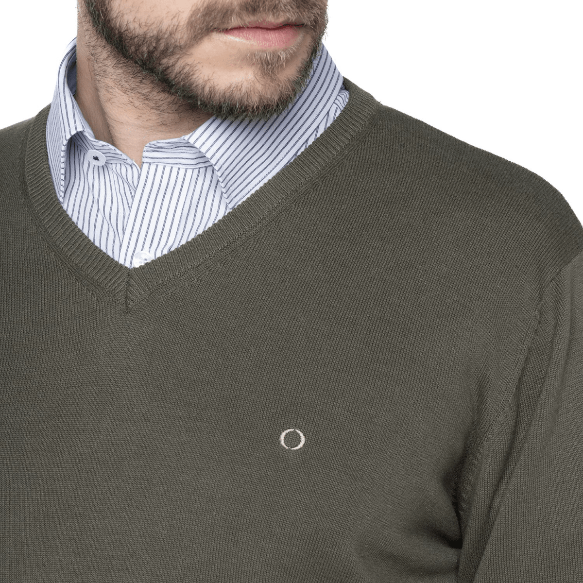 SWEATER CUELLO EN V ALGODÓN VERDE OLIVO LI000N0953