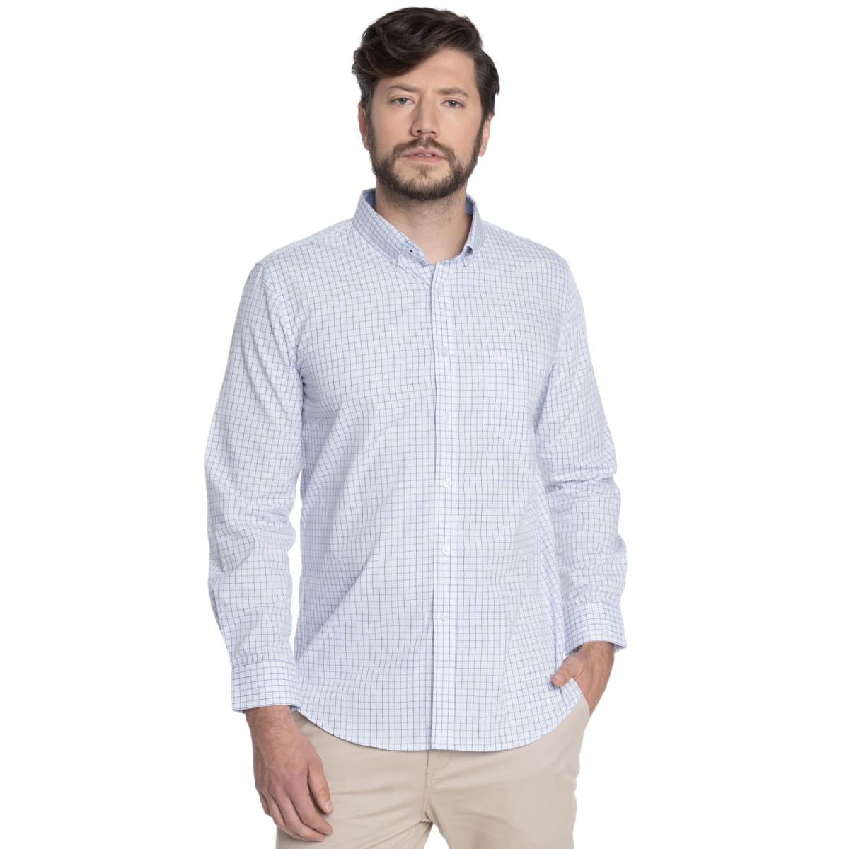 CAMISA TREVIRA A CUADROS PARA HOMBRE BLANCO V6053N5011