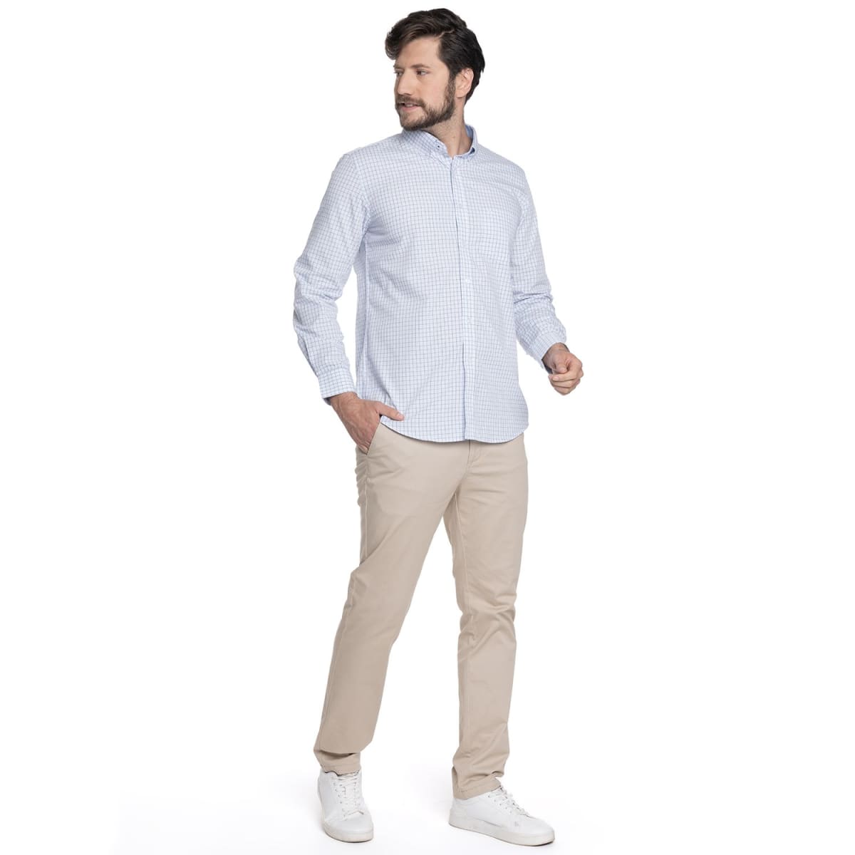 CAMISA TREVIRA A CUADROS PARA HOMBRE BLANCO V6053N5014