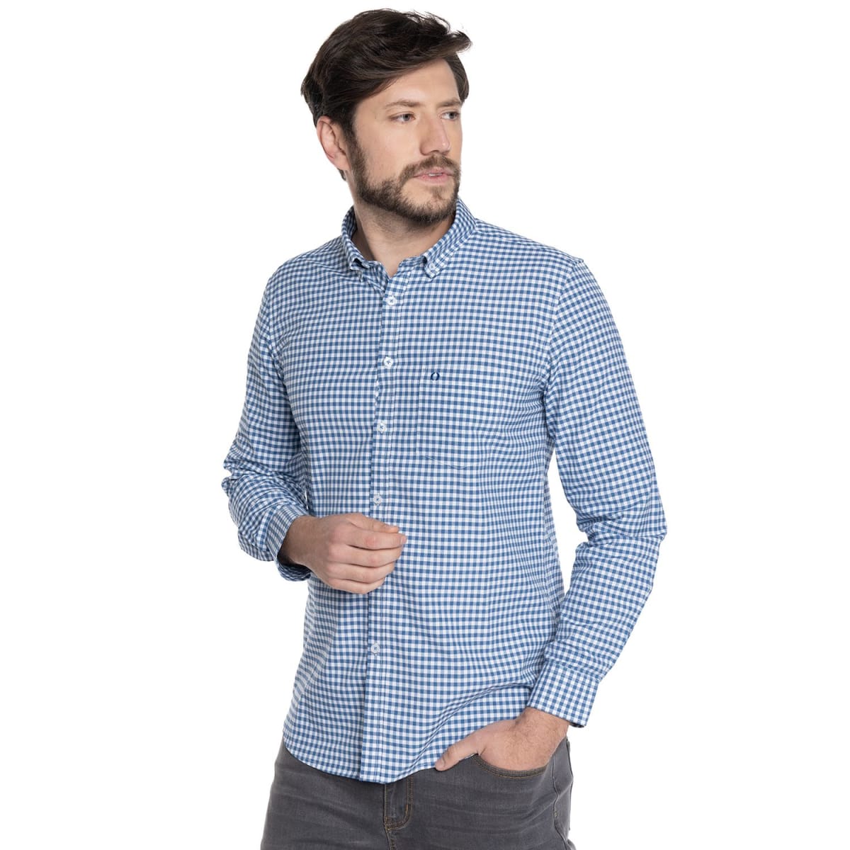 CAMISA A CUADROS PARA HOMBRE AZUL V6070N5771