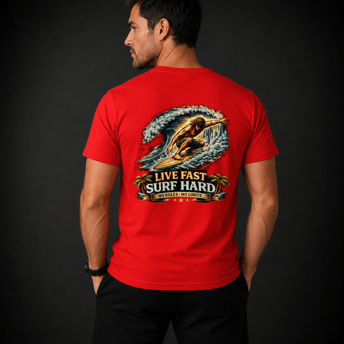 POLERA MANGA CORTA ESTAMPADA LIVE HARD SURF HARD ROJA V7002N0542