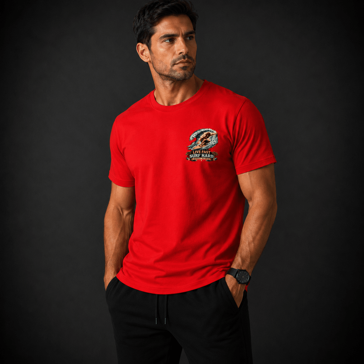 POLERA MANGA CORTA ESTAMPADA LIVE HARD SURF HARD ROJA V7002N0543