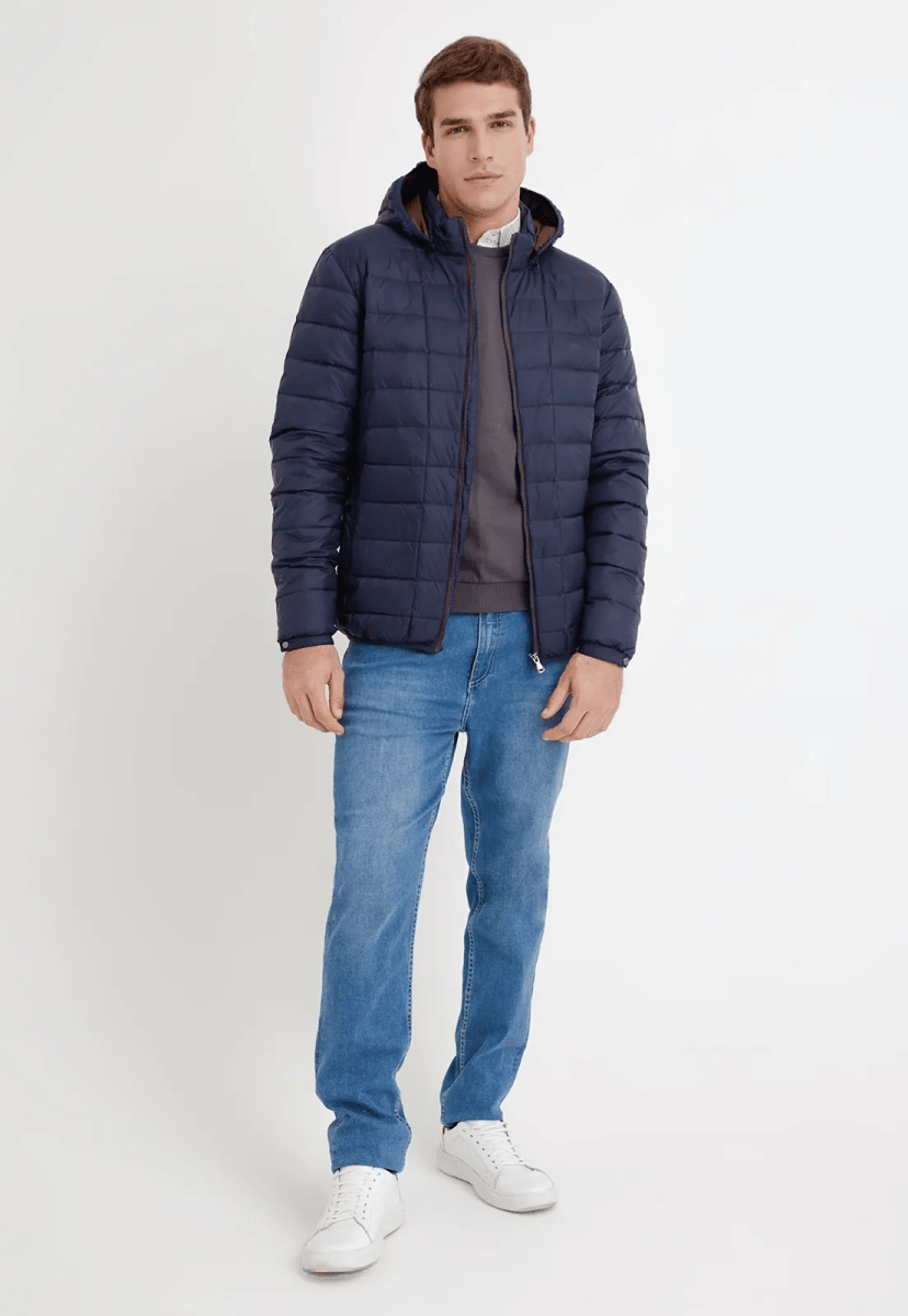 PARKA ACOLCHADA AZUL MARINO DE PLUMA PARA HOMBRE I5000N0794