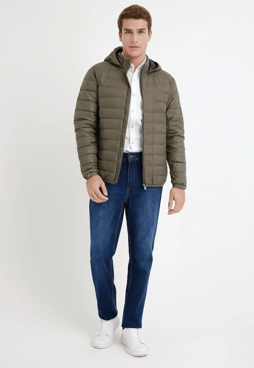 PARKA ACOLCHADA VERDE DE PLUMA PARA HOMBRE I5000N0134