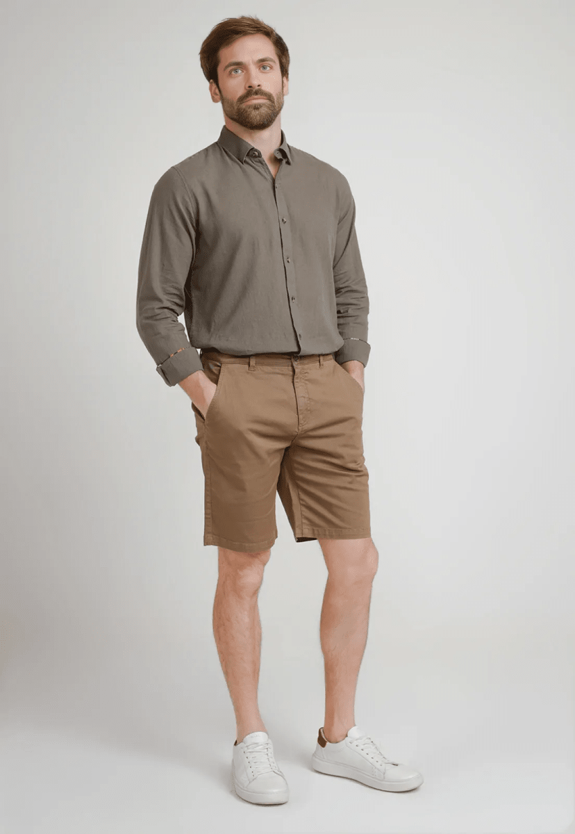 BERMUDA HOMBRE ALGODON LISO SLIM VALERIO CAQUI V6000N0924