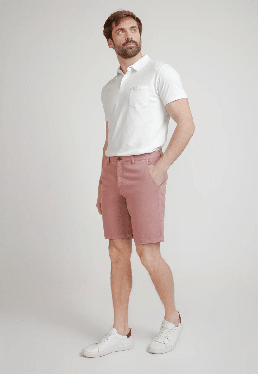 BERMUDA HOMBRE ALGODON LISO SLIM VALERIO CORAL V6000N0984