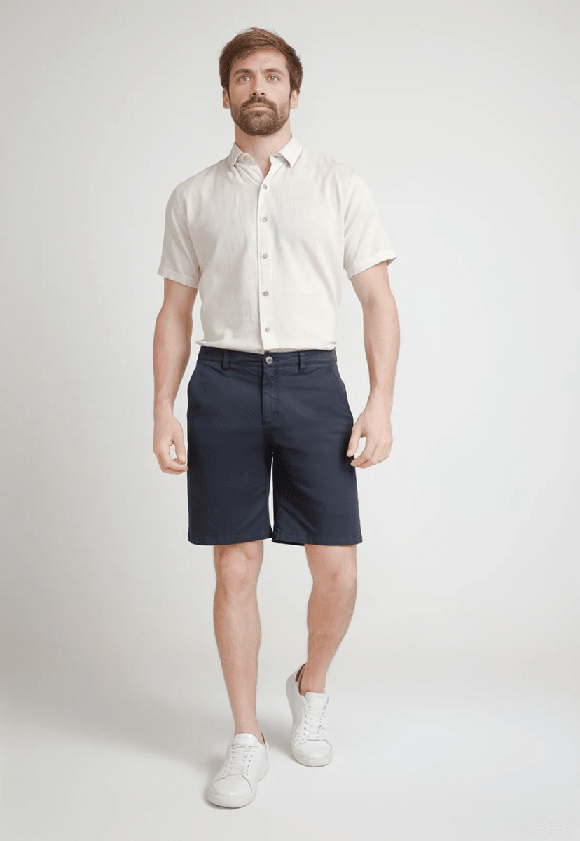 BERMUDA HOMBRE ALGODON LISO SLIM VALERIO AZUL MARINO V6000N0794