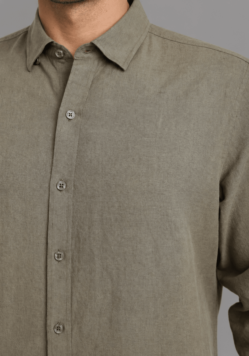 CAMISA MANGA LARGA DE LINO VERDE V7000N0121