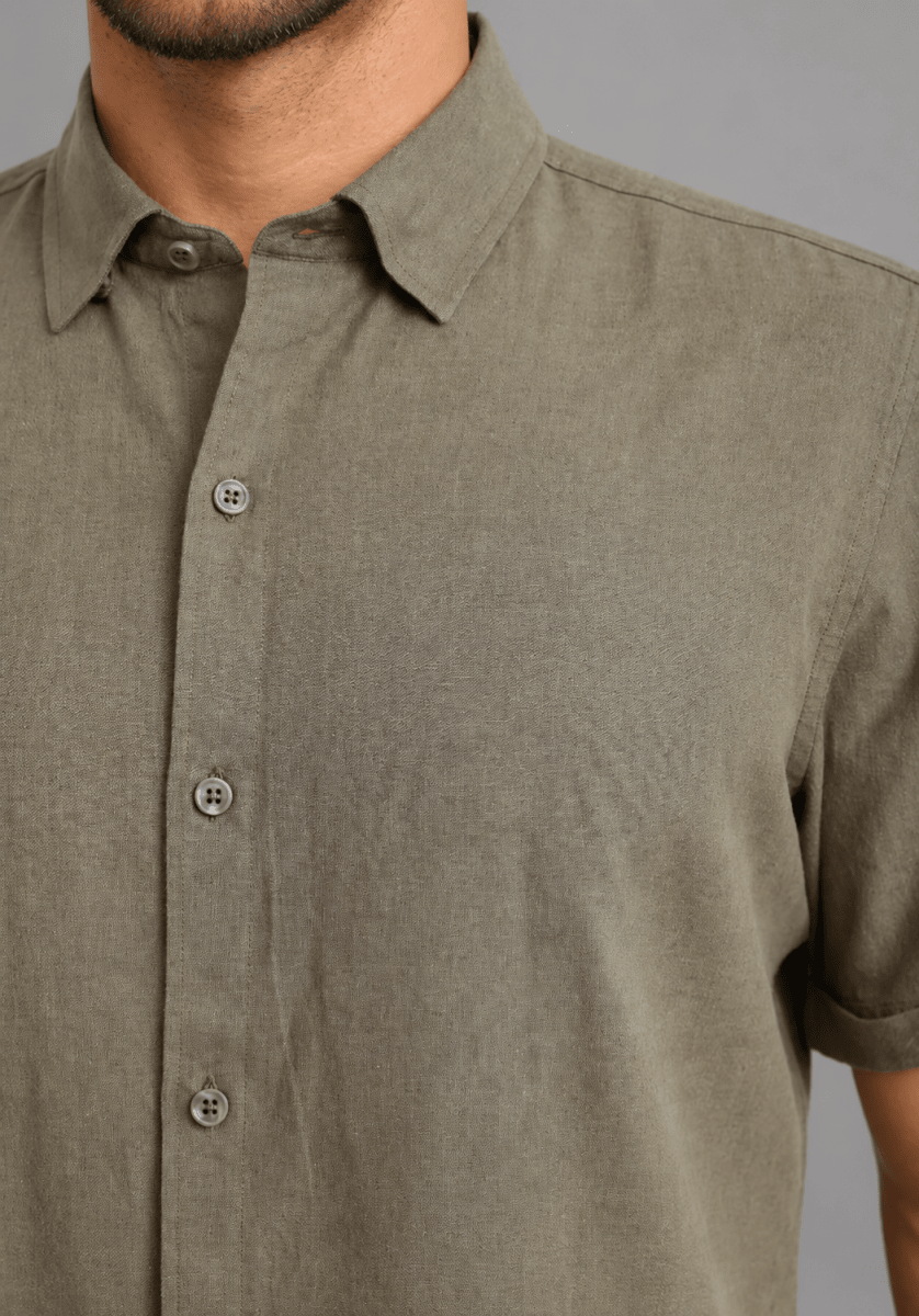 CAMISA MANGA CORTA DE LINO VERDE V7000N0121