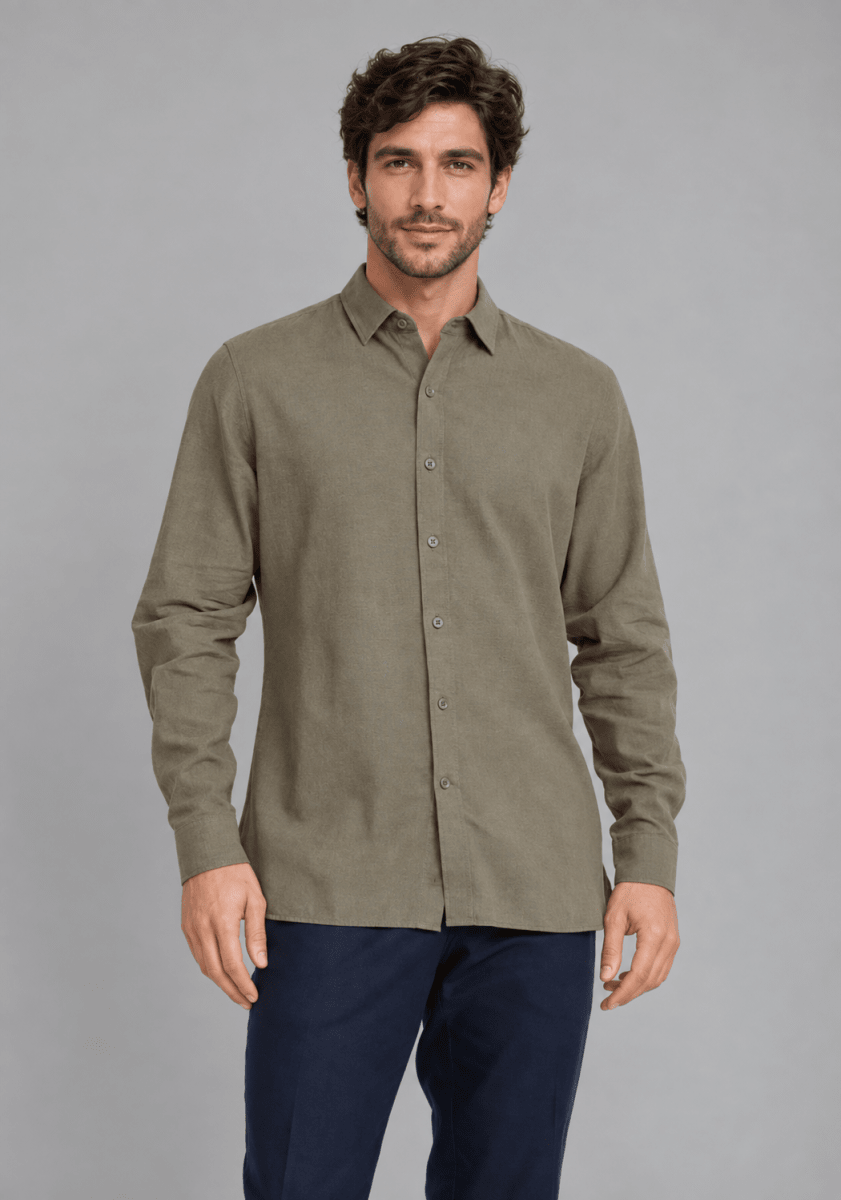 CAMISA MANGA LARGA DE LINO VERDE V7000N0122