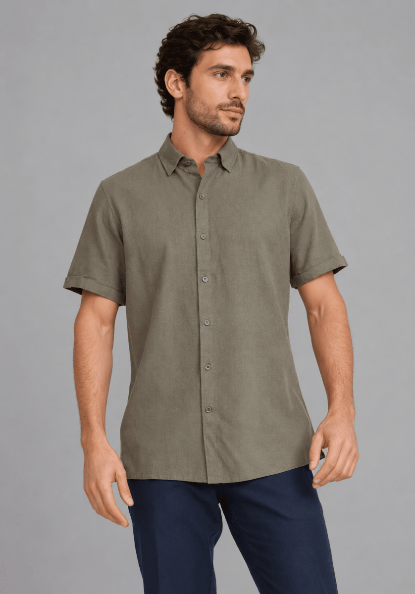 CAMISA MANGA CORTA DE LINO VERDE V7000N0122