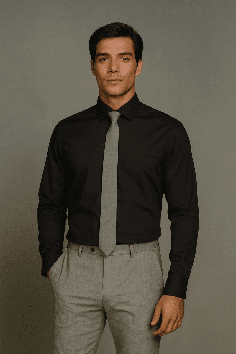 CAMISA LISA TAILORED FIT HOMBRE NEGRO LI060N0091