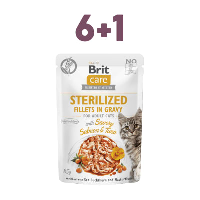 Brit Care - Sterilized Fillets in Gravy Savory Salmon & Tuna 6+1