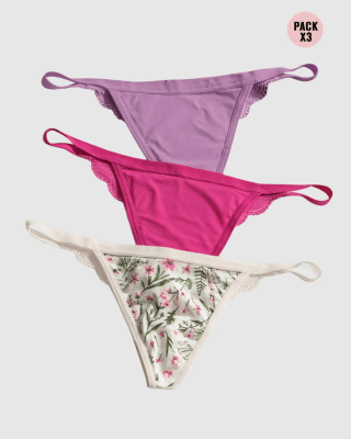 Paquete x 3 brasileras descaderadas con encaje sexy