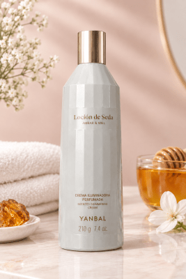 Loción iluminadora perfumada de Seda Ámbar y Miel