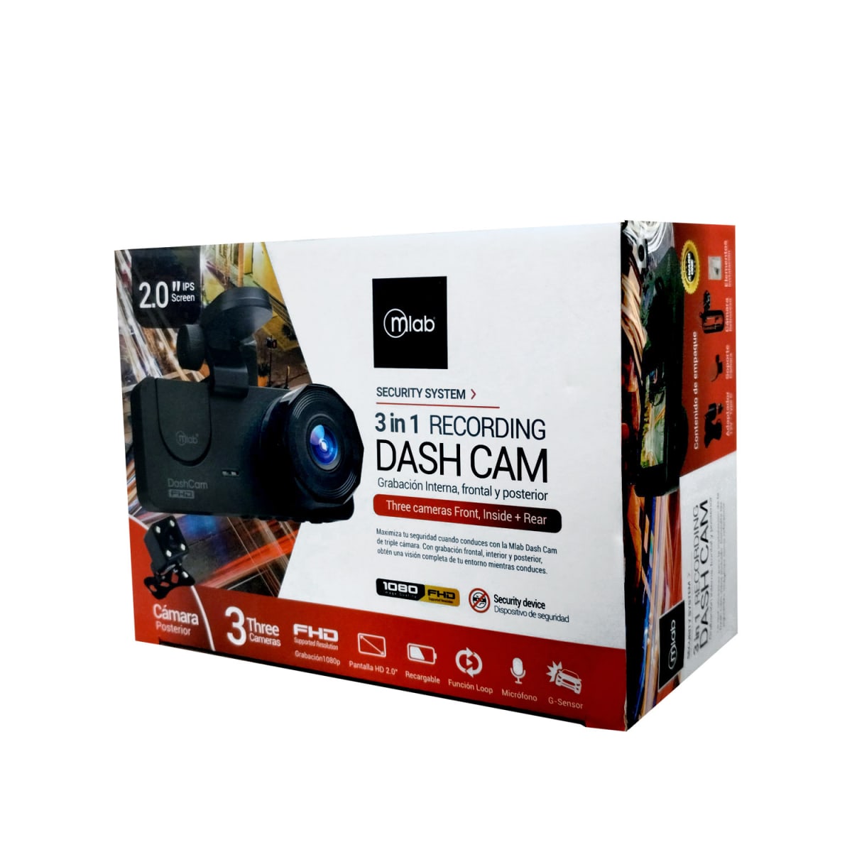 Cámara Auto DVR FHD, 3 Cámaras Front 1080p3