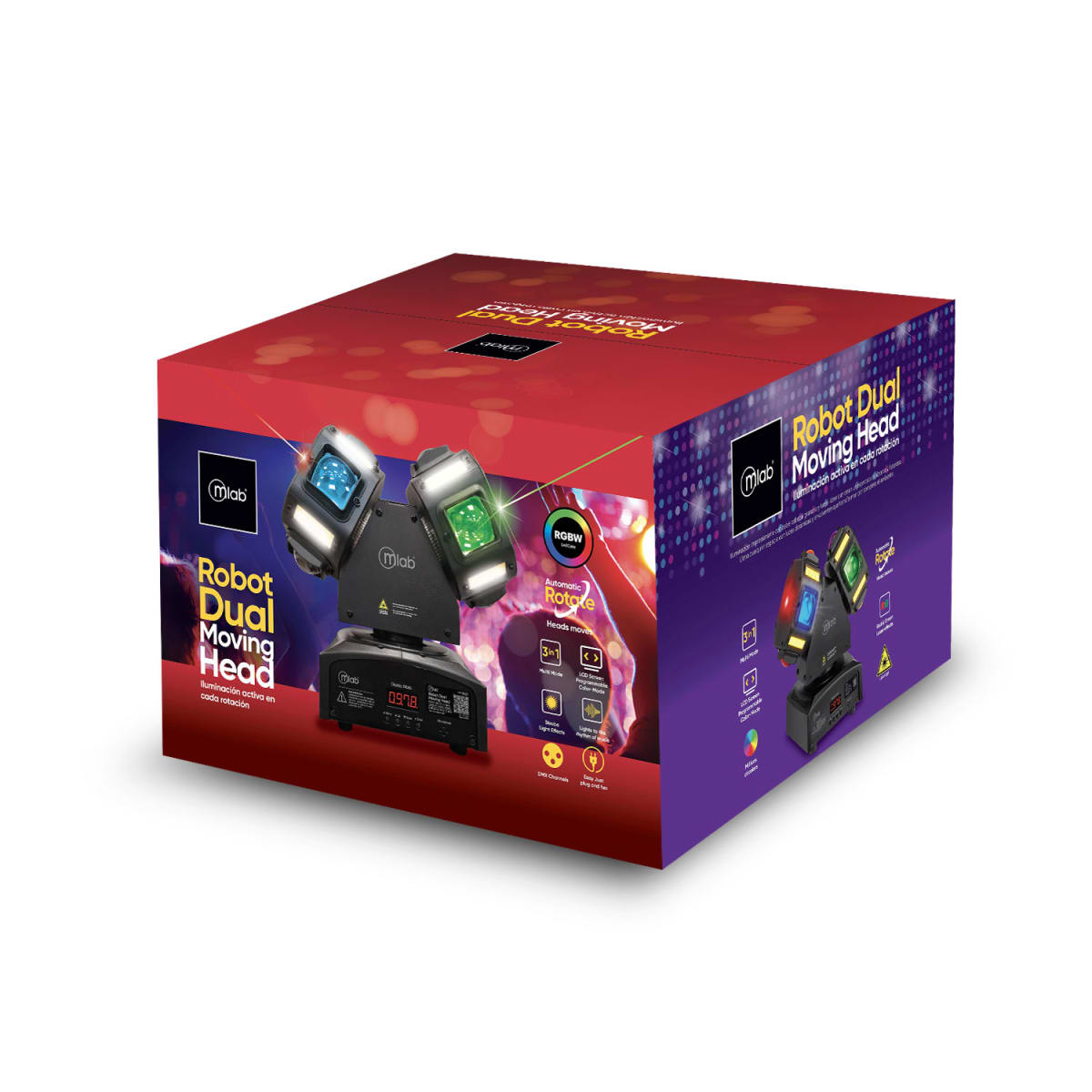 Luz Fiesta Robot Dual Moving Head laser Strobe 16 Led Mic Music RGBW 3 EN 12