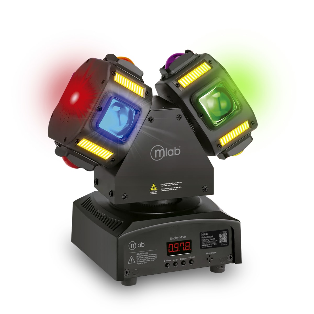 Luz Fiesta Robot Dual Moving Head laser Strobe 16 Led Mic Music RGBW 3 EN 13