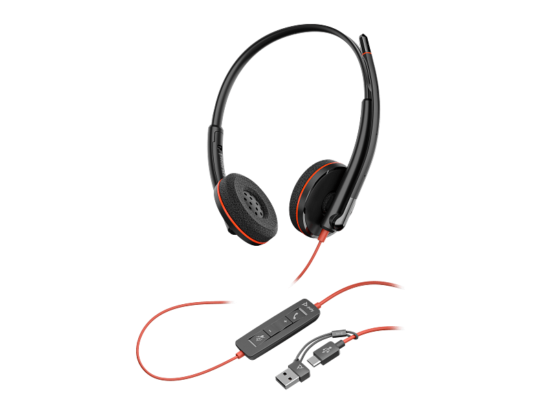 Audifono Poly Blackwire 3220 Stereo USB-C Headset +USB-C/A Adapter3