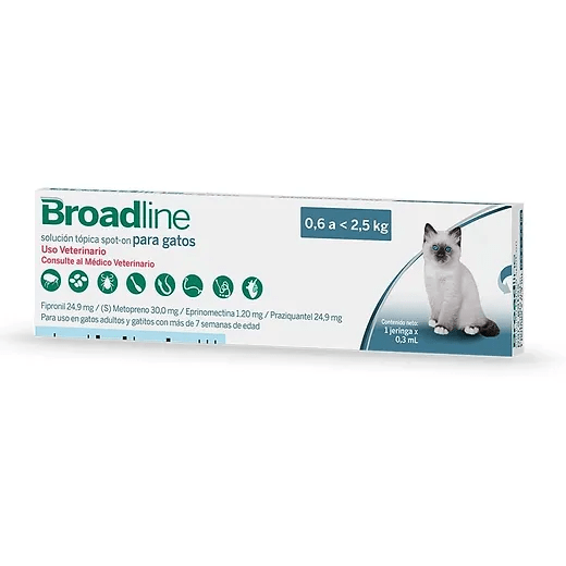 BROADLINE ANTIPARASITARIO INTERNA Y EXTERNA PARA GATOS 0,6 A 2,5KG1