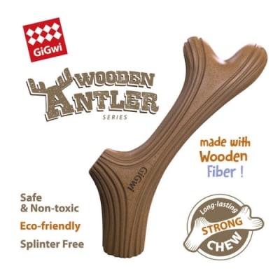 Dog Chew Wooden Antler con madera natural y material sintético