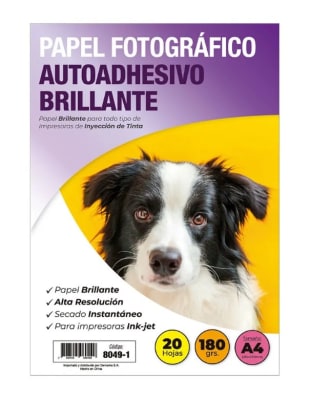PAPEL FOTOGRÁFICO AUTOADHESIVO A4 BRILLANTE 180G (1UN)