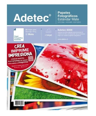 PAPEL FOTOGRÁFICO CARTA MATE 170G (20UN) ADETEC