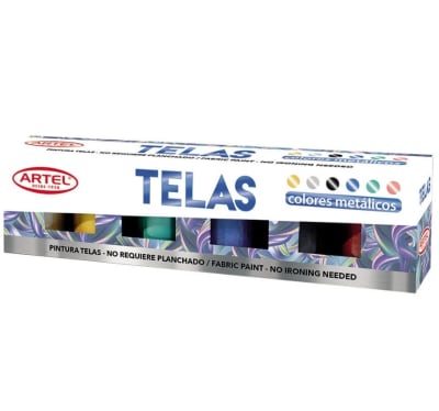 SET 6 PINTURAS PARA TELAS COLORES METÁLICOS