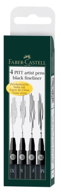 SET 4 TIRALÍNEAS PITT (XS/S/F/M) NEGRO FABER-CASTELL