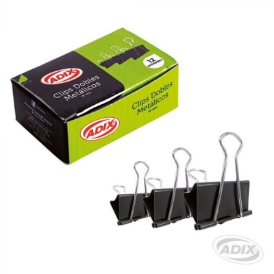 DOBLE CLIP METÁLICO 19MM NEGRO (12UN) ADIX