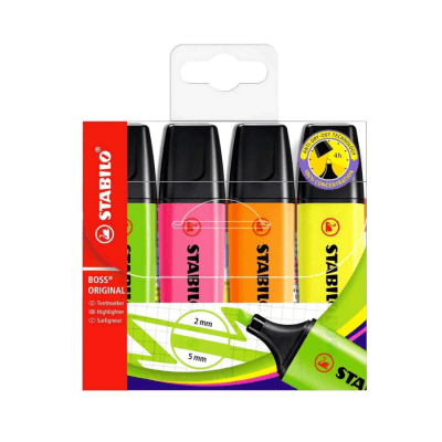 SET DESTACADORES FLUOR 4 COLORES 70/4 BOSS ORIGINAL STABILO