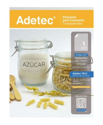 ETIQUETAS AUTOADHESIVAS PARA IMPRESIÓN 90G TRANSPARENTES CARTA (5UN) ADETEC