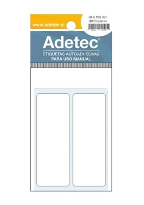 ETIQUETAS AUTOADHESIVAS BLANCA 36X102MM (20UN) PARA USO MANUAL ADETEC