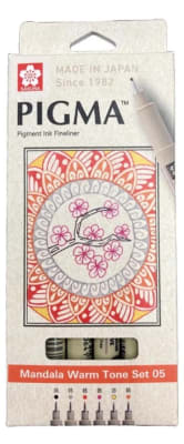 SET TIRALÍNEAS PIGMA MICRON 05 MANDALA WARM 6 COLORES SAKURA