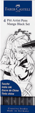 SET 4 TIRALÍNEAS PITT MANGA (XS/S/F/B) NEGRO FABER-CASTELL