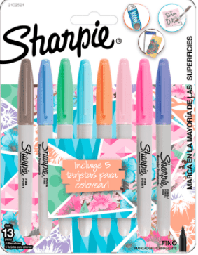 SET MARCADORES PERMANENTES PUNTA FINA 8 COLORES TONOS PASTEL SHARPIE