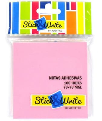 NOTAS ADHESIVAS 76X76MM ROSADO 100HJ STICK&WRITE