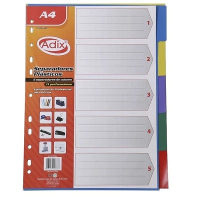 SEPARADORES PLÁSTICOS DE COLORES A4 (12UN) ADIX