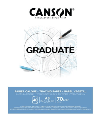 BLOCK GRADUATE PAPEL VEGETAL 70 GRS A4 21X29,7 CM 40 HOJAS