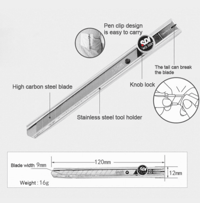 CUCHILLO CARTONERO METALICO 9MM BLOQUEO MANUAL CON PERILLA