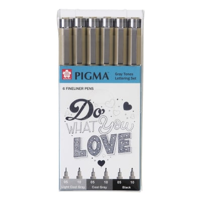 SET DE TIRALÍNEAS PIGMA MICRON TONOS GRISES Y NEGROS (6UN) SAKURA