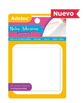 NOTAS ADHESIVAS TRANSPARENTES 76X76CM 50HJ ADETEC