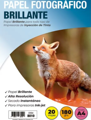 PAPEL FOTOGRÁFICO A4 BRILLANTE 180G (1UN)