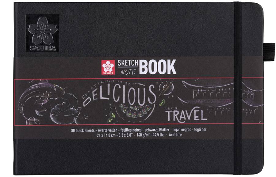 LIBRETA SKETCHBOOK PAPEL NEGRO 140G 21X14.8CM 80HJ SAKURA1