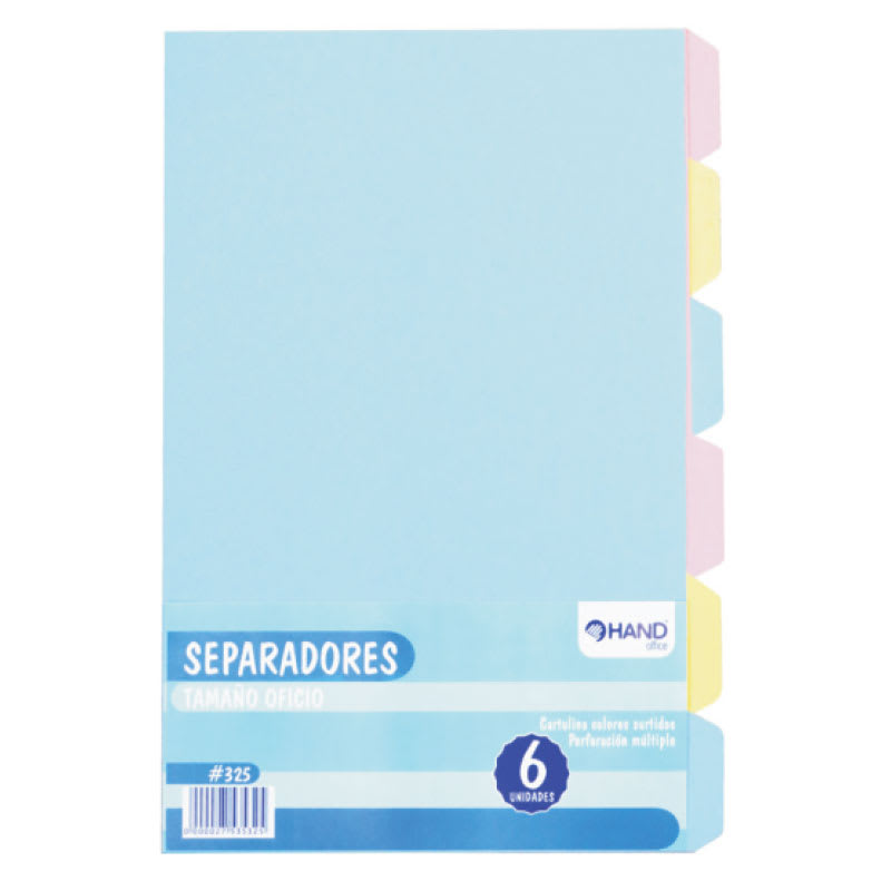 SEPARADORES CARTULINA DE COLORES OFICIO (6UN) HAND1
