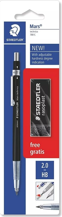 SET PORTAMINAS TÉCNICO 2MM 780C + GOMA NEGRA RASOPLAST STAEDTLER1