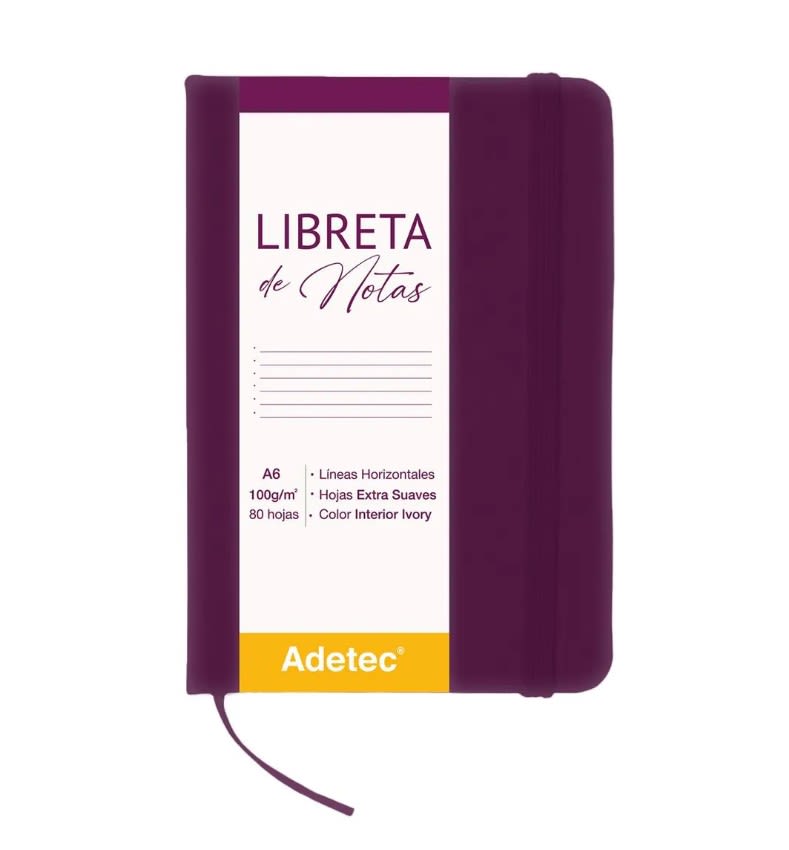 LIBRETA DE NOTAS A6 C/ ELÁSTICO 100G 80HJ BURDEO ADETEC1