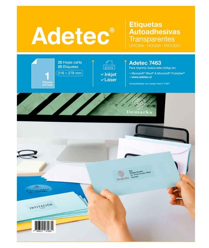 ETIQUETA AUTOADHESIVA TRANSPARENTE CARTA (1UN) ADETEC1